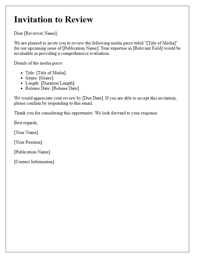 Letter template of media reviewer review invitation