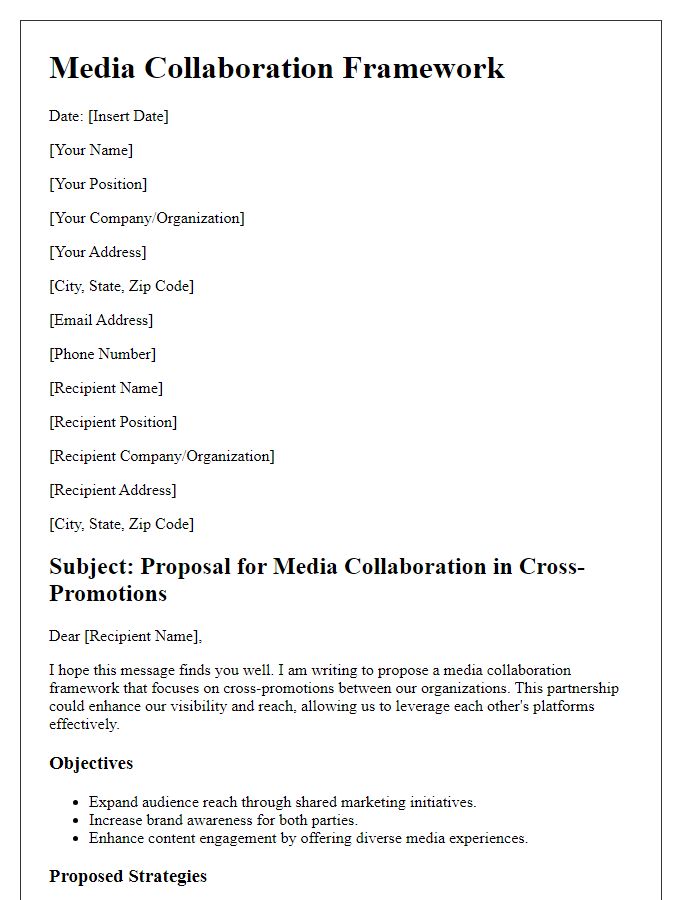 Letter template of media collaboration framework for cross-promotions