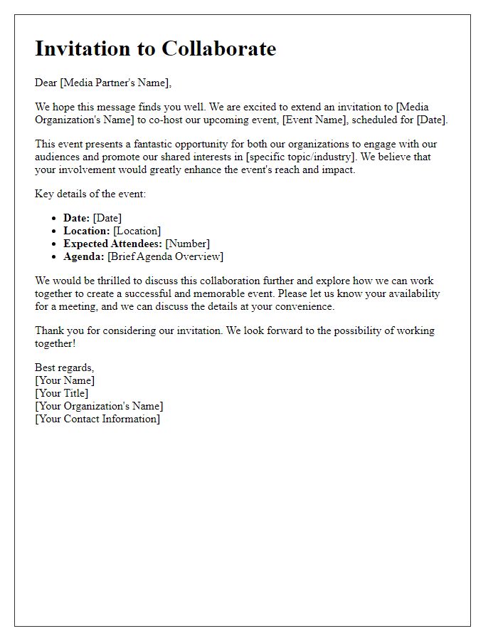 Letter template of media collaboration invitation for co-hosting events