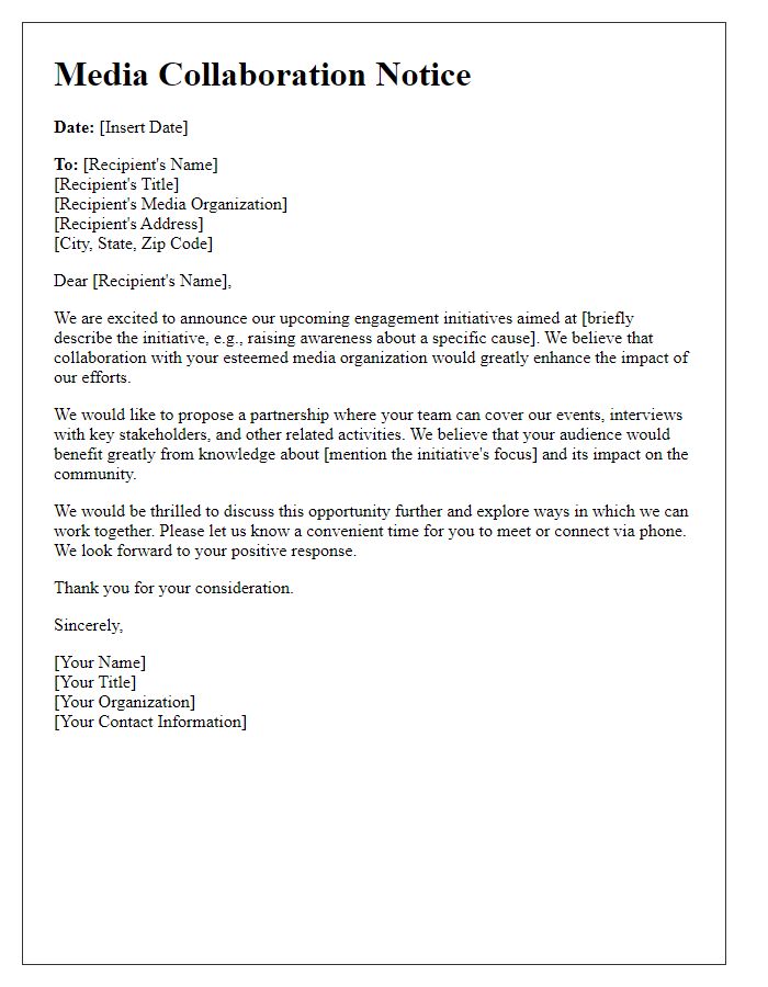 Letter template of media collaboration notice for engagement initiatives