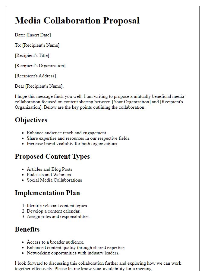 Letter template of media collaboration outline for content sharing