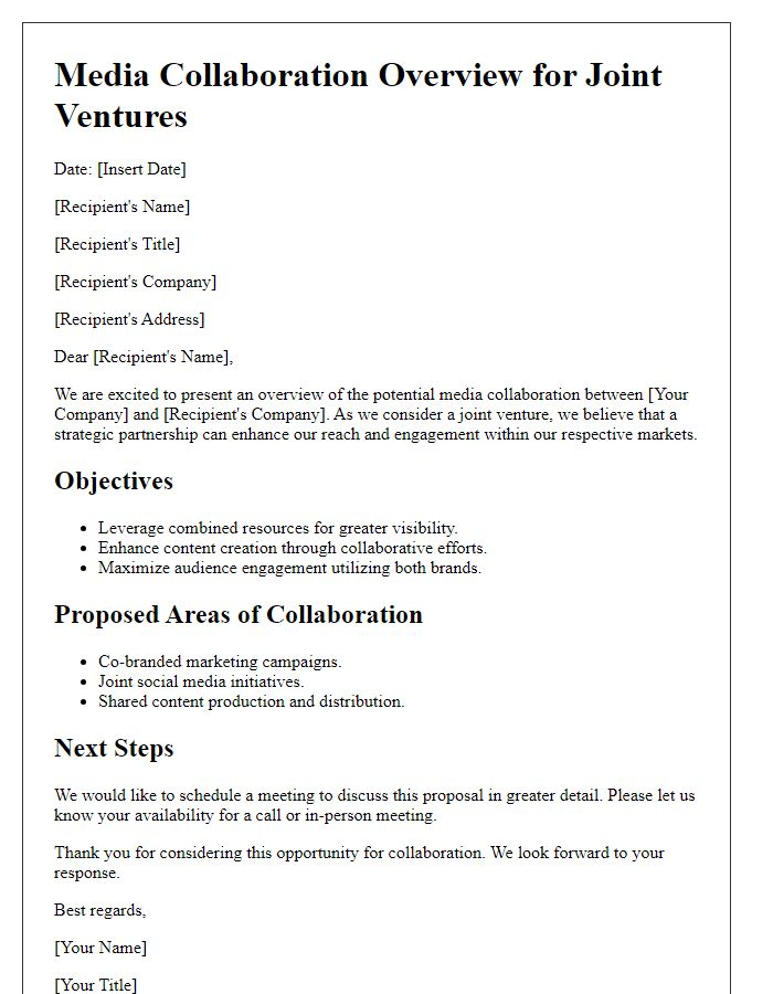 Letter template of media collaboration overview for joint ventures