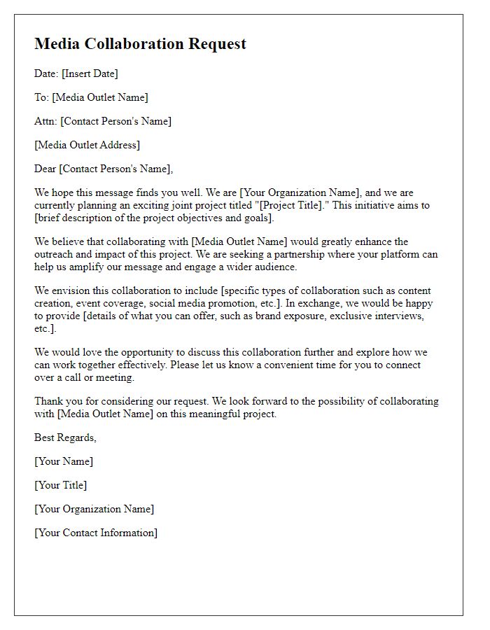 Letter template of media collaboration request for joint project