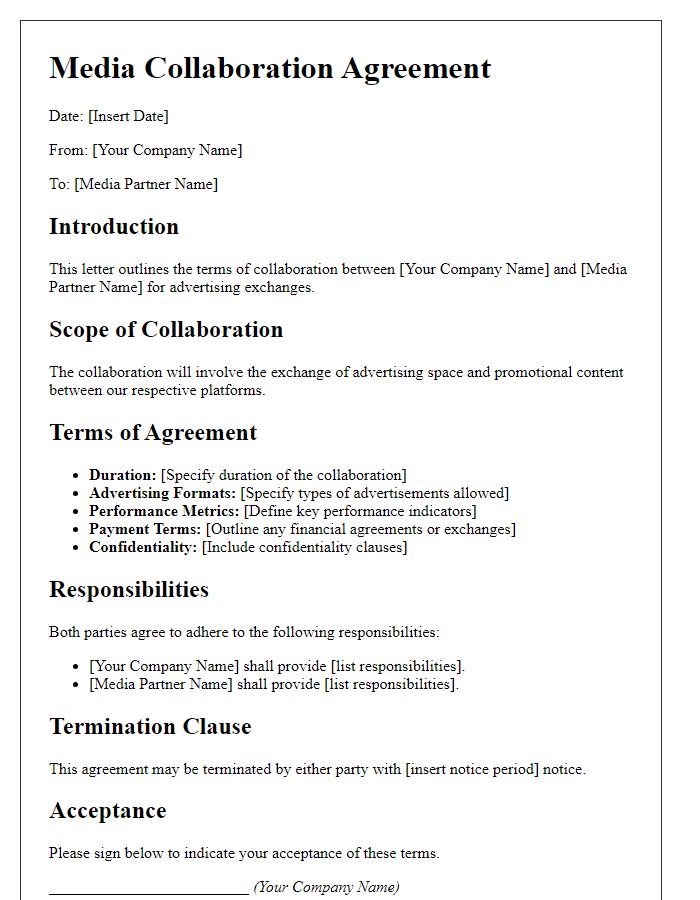 Letter template of media collaboration terms for advertising exchanges