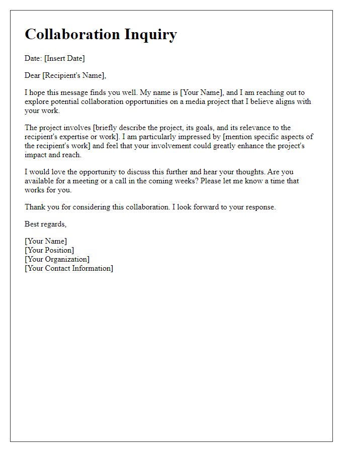 Letter template of media project collaboration inquiry