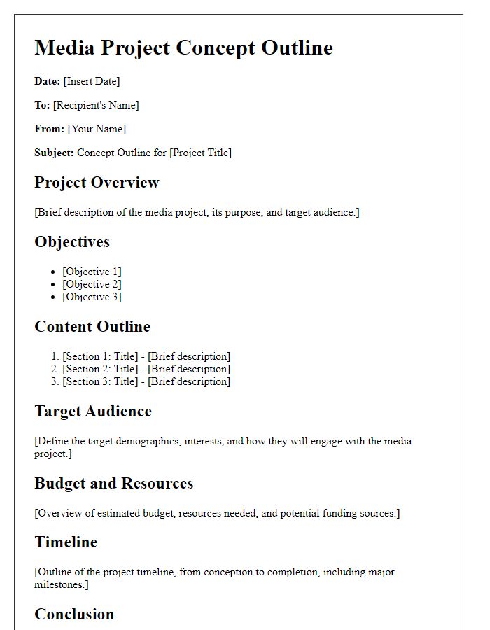 Letter template of media project concept outline