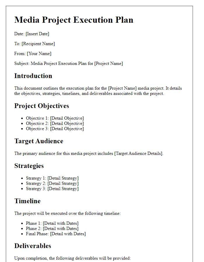 Letter template of media project execution plan