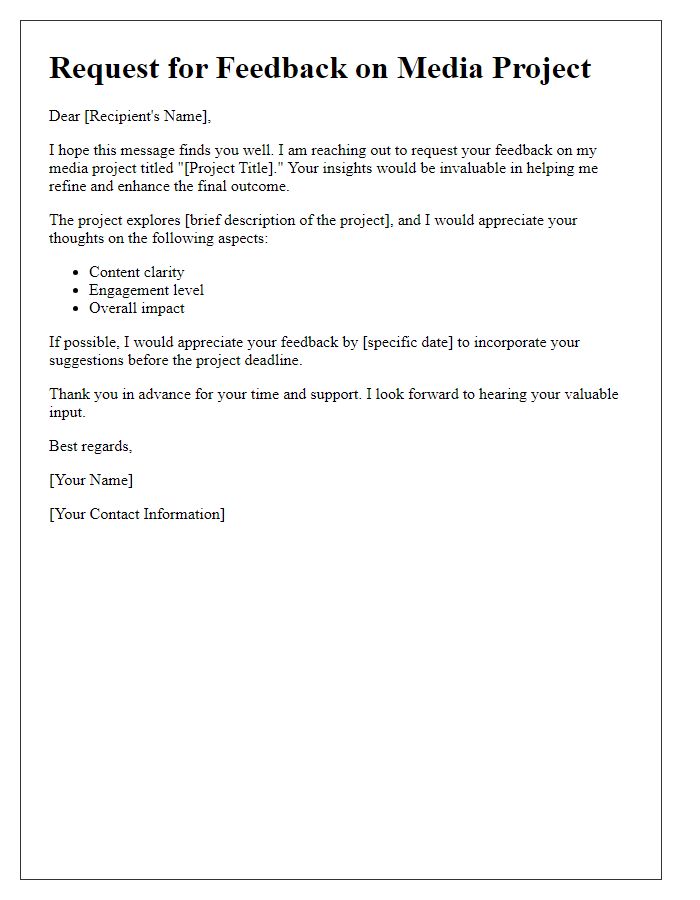 Letter template of media project feedback request