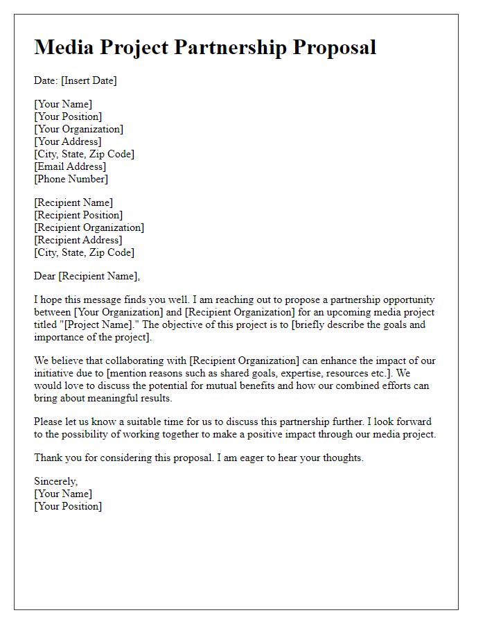 Letter template of media project partnership proposal