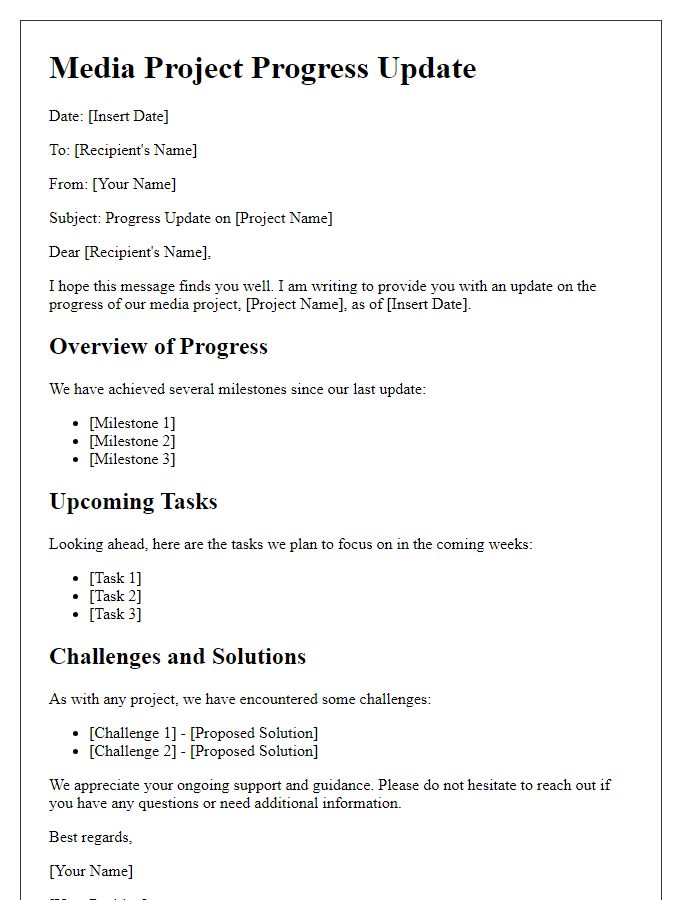 Letter template of media project progress update