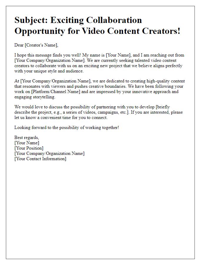 Letter template of media talent acquisition outreach for video content creators.