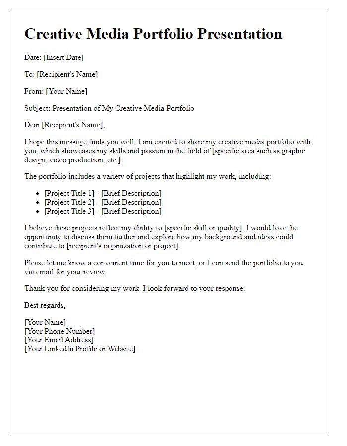 Letter template of creative media portfolio presentation