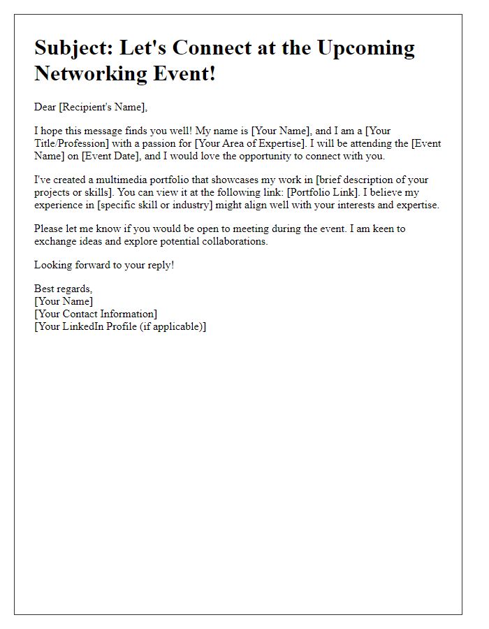 Letter template of multimedia portfolio engagement for networking events