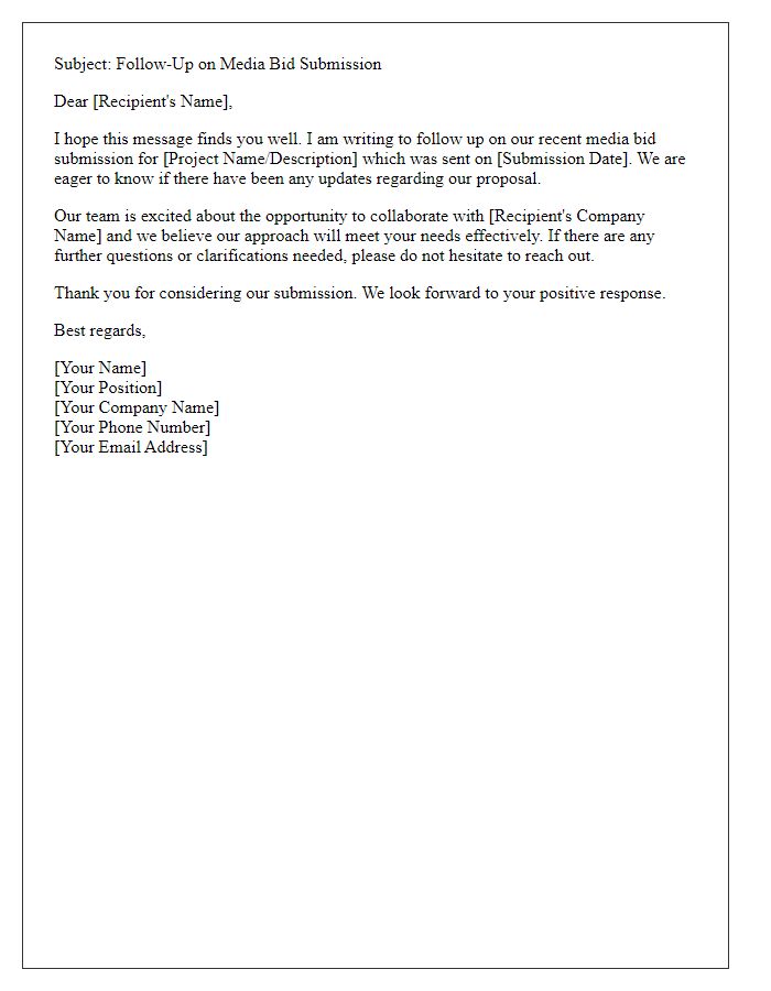 Letter template of media bid submission follow-up.