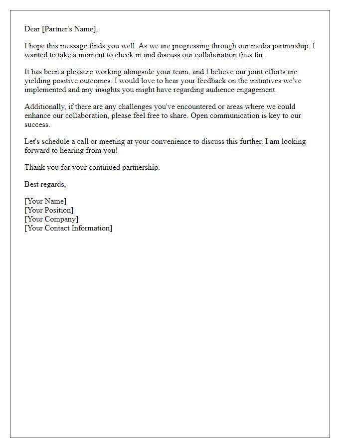 Letter template of media partnership collaboration check-in