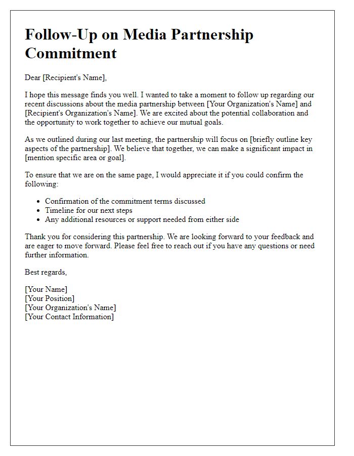 Letter template of media partnership commitment follow-up