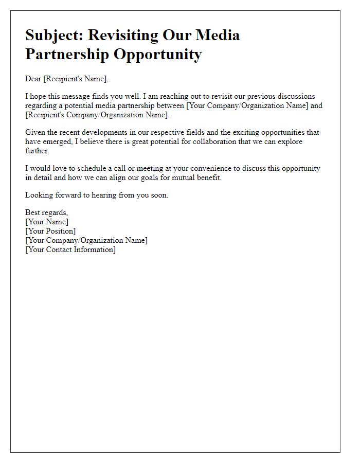 Letter template of media partnership opportunity revisit