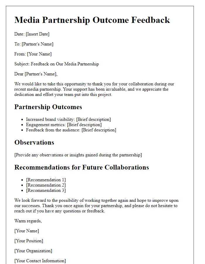 Letter template of media partnership outcome feedback