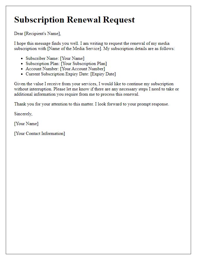 Letter template of media subscription renewal request