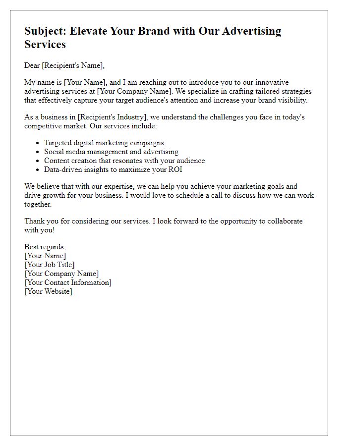 Letter template of advertising service outreach strategy