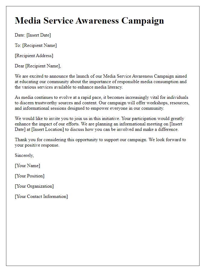 Letter template of media service awareness campaign