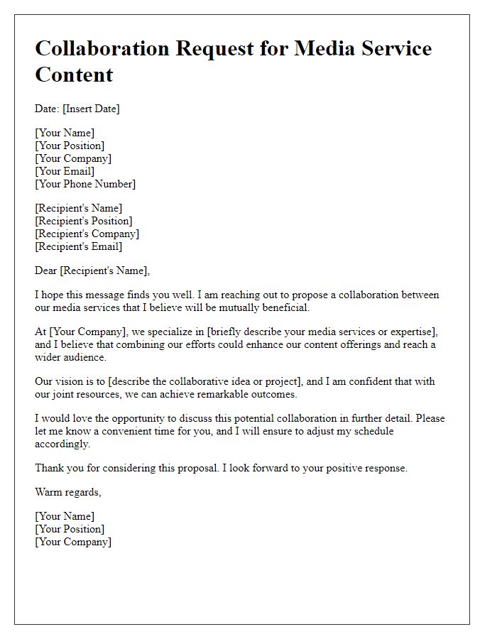 Letter template of media service content collaboration request