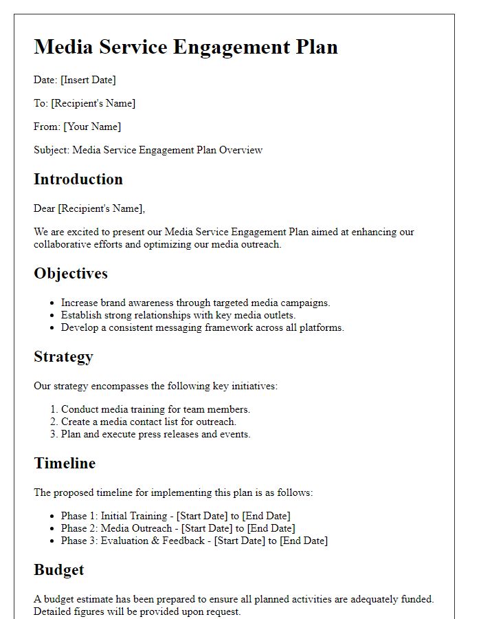 Letter template of media service engagement plan