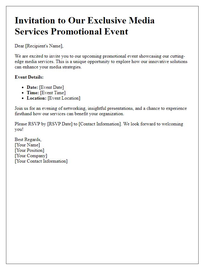 Letter template of promotional event for media services