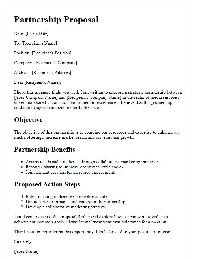 Letter template of strategic media service partnership proposal