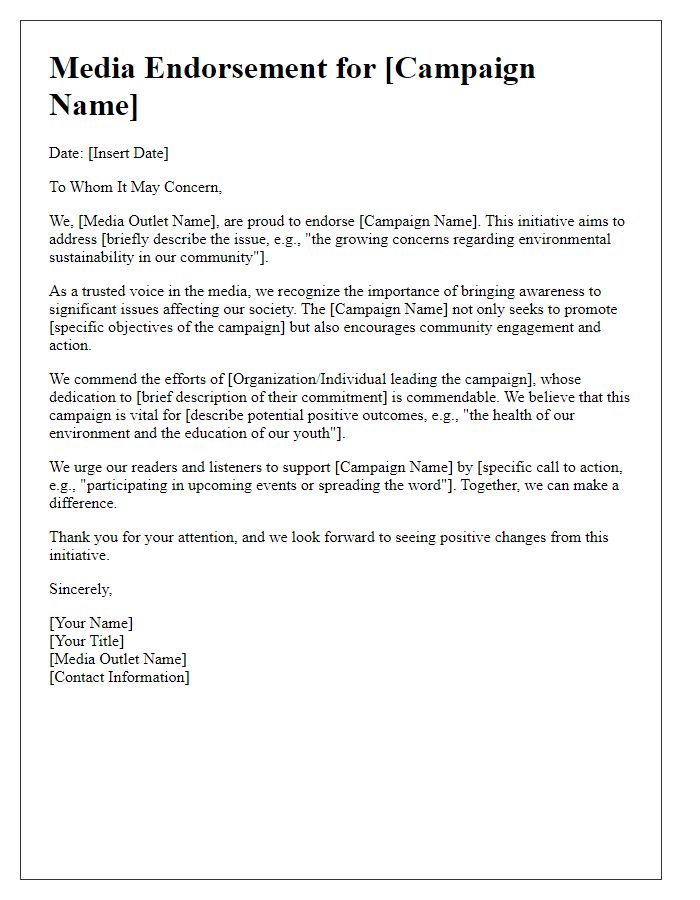 Letter template of media endorsement for issue-based campaigns.