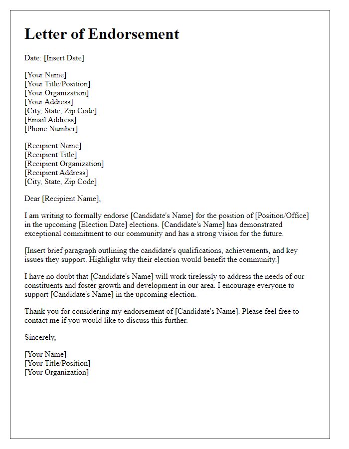 Letter template of political endorsement for local candidates.