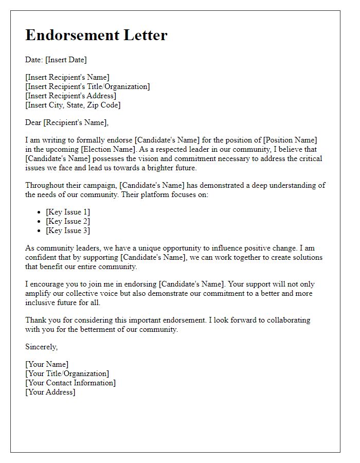 Letter template of political media endorsement for community leaders.