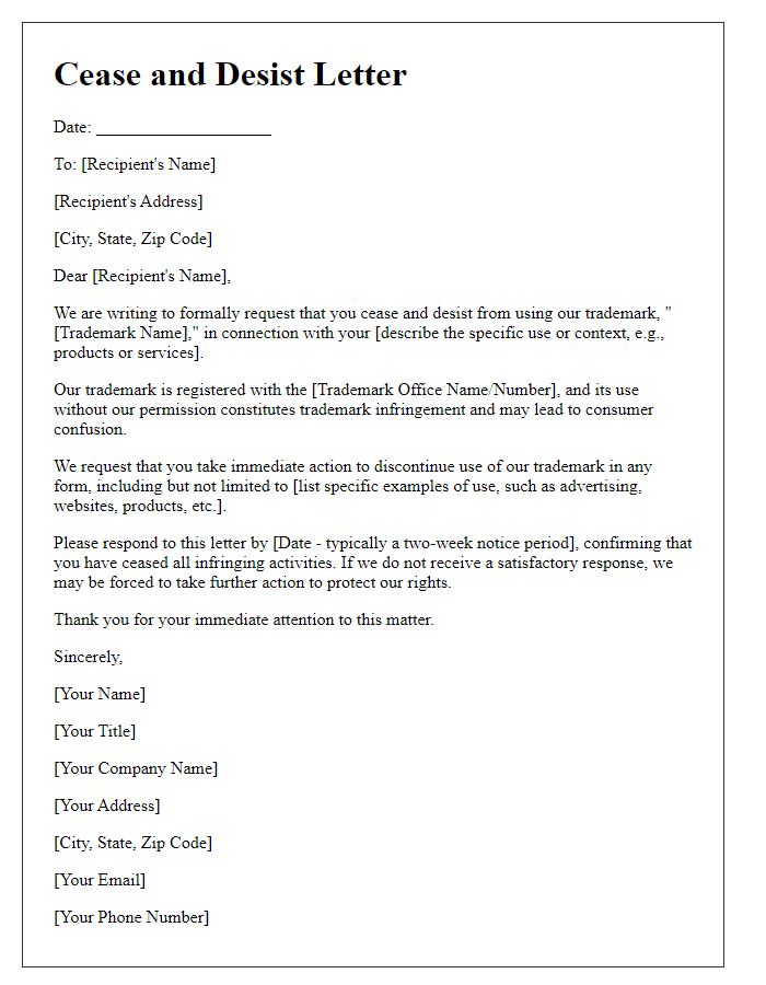 Letter template of media trademark cease and desist request