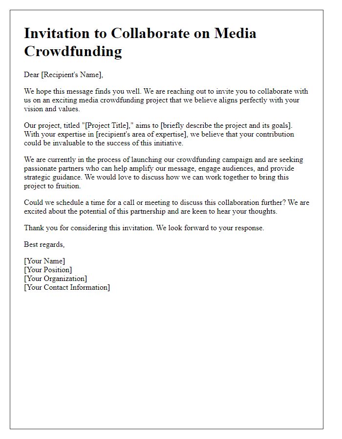 Letter template of media crowdfunding collaboration invitation