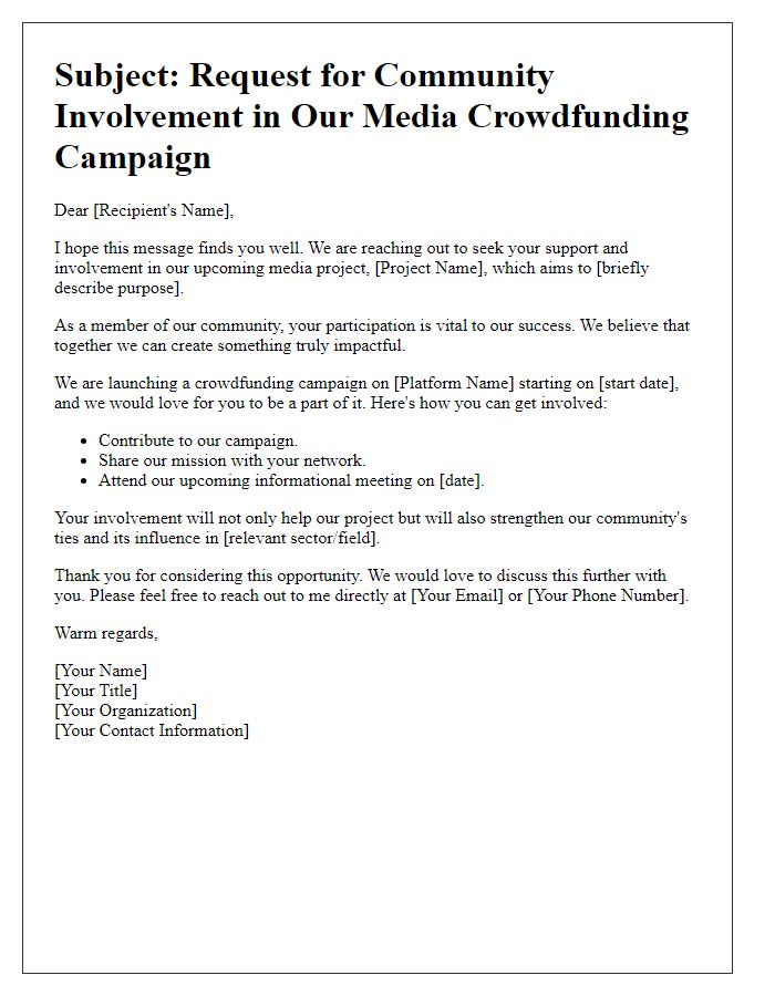 Letter template of media crowdfunding community involvement request