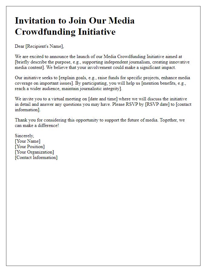 Letter template of media crowdfunding initiative invitation