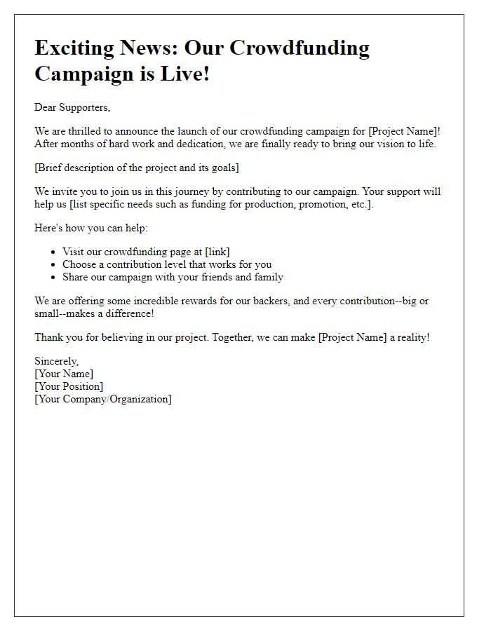 Letter template of media crowdfunding launch announcement