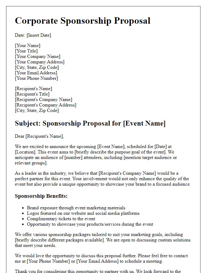 Letter template of corporate sponsorship proposal for media events.