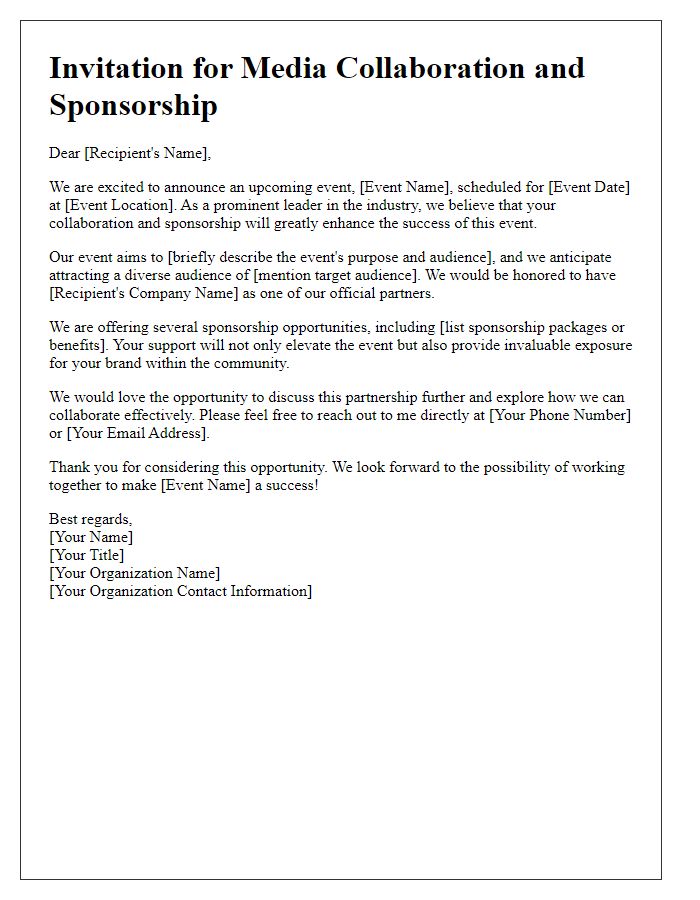 Letter template of media collaboration invitation for sponsorship.