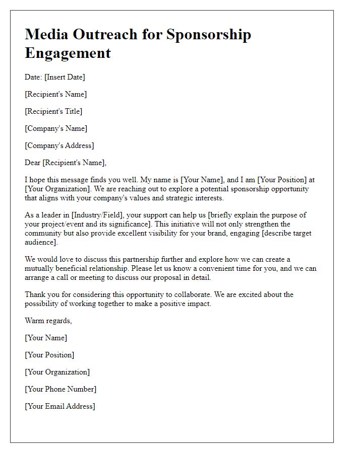 Letter template of media outreach for sponsorship engagement.