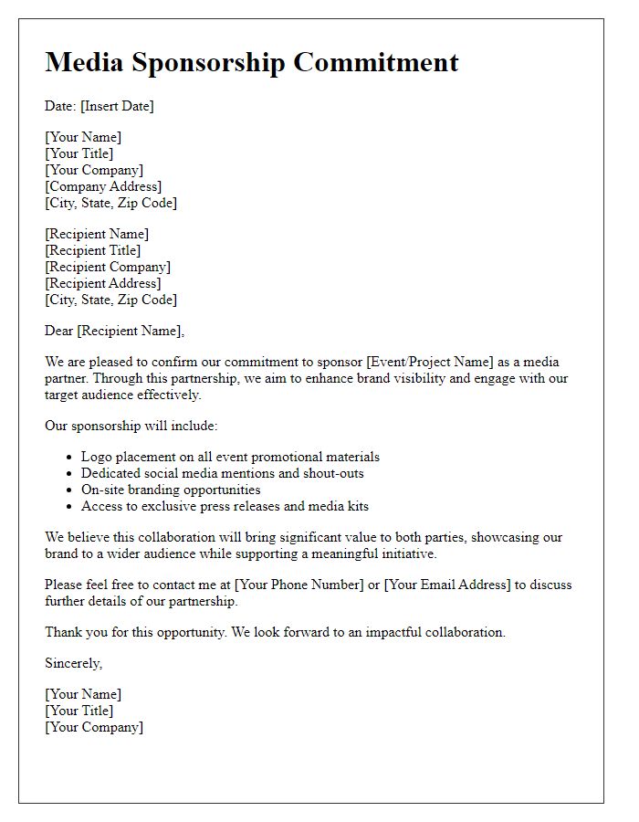 Letter template of media sponsorship commitment for brand visibility.