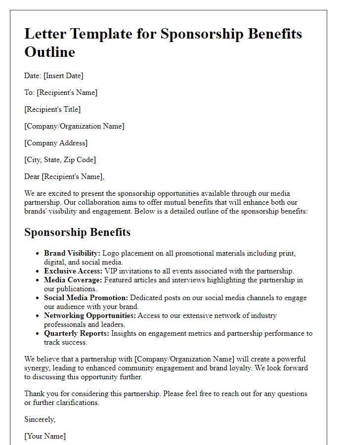 Letter template of sponsorship benefits outline for media partnerships.