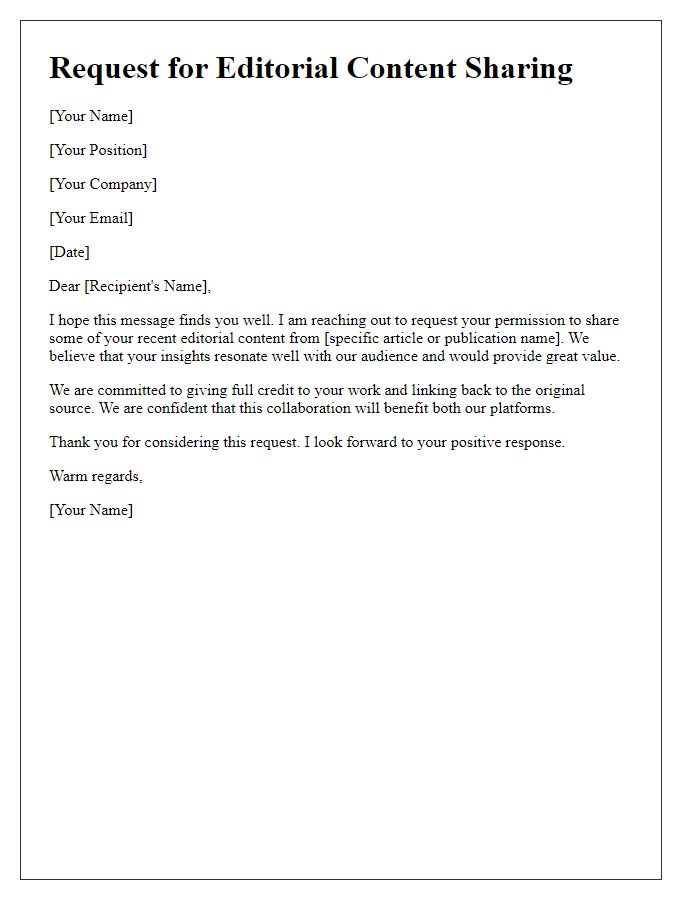 Letter template of editorial content sharing request