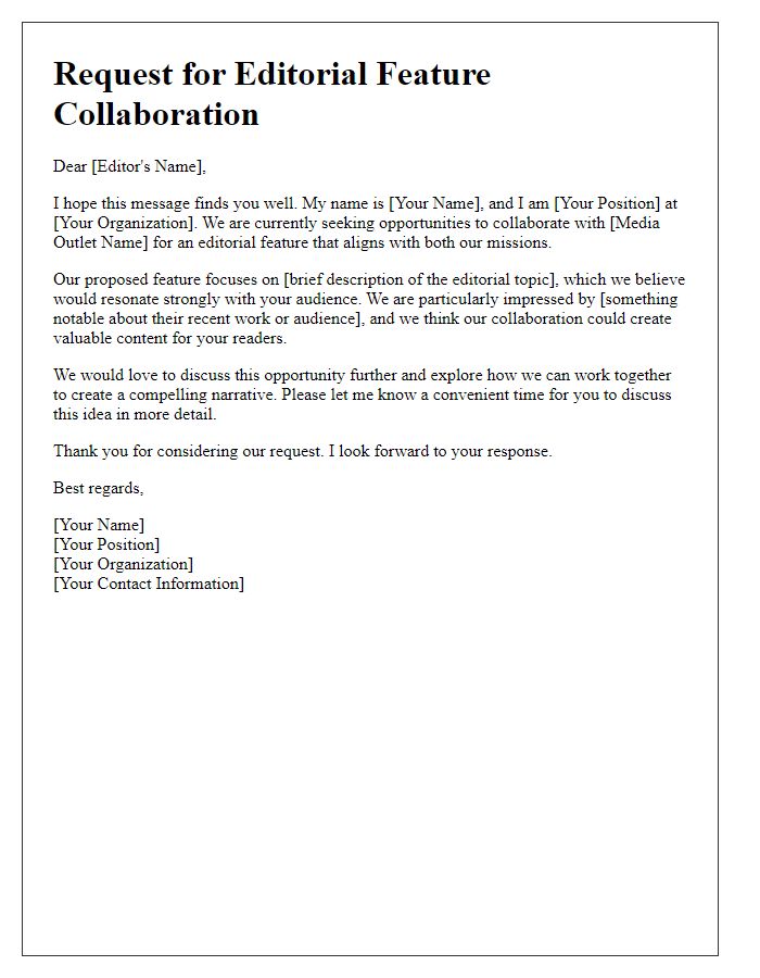 Letter template of editorial feature request for media collaboration