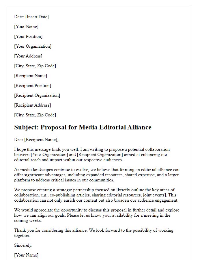 Letter template of media editorial alliance proposal