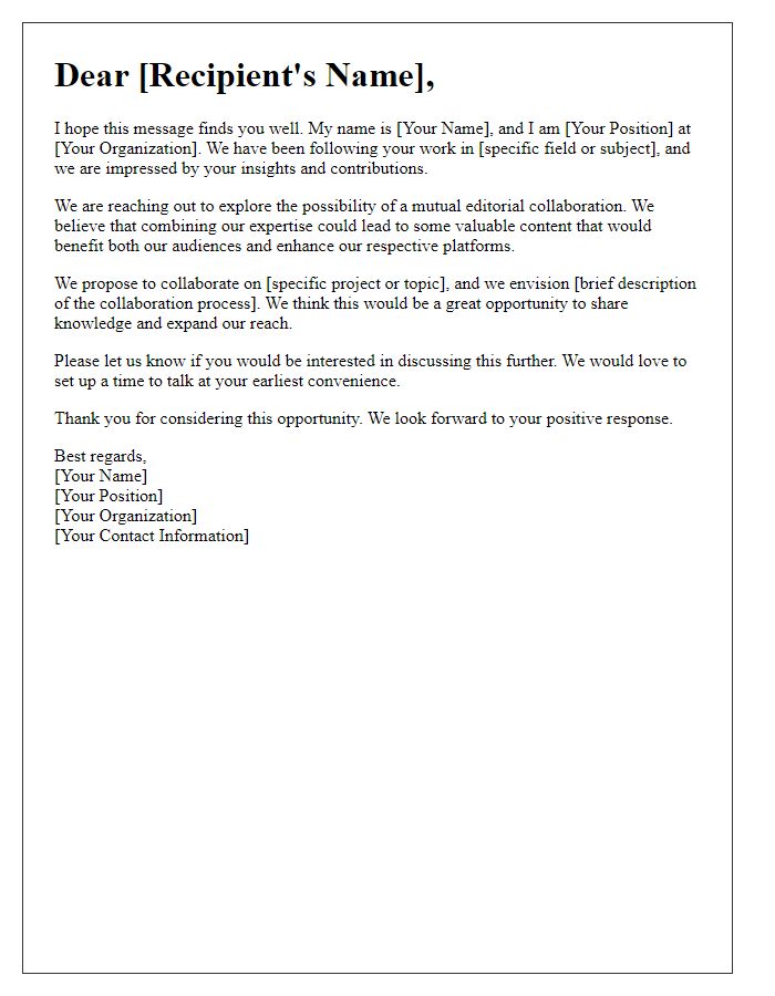 Letter template of mutual editorial collaboration invitation