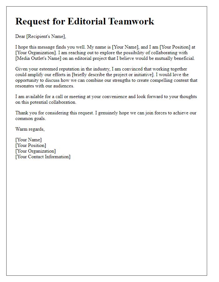 Letter template of request for editorial teamwork with media outlet