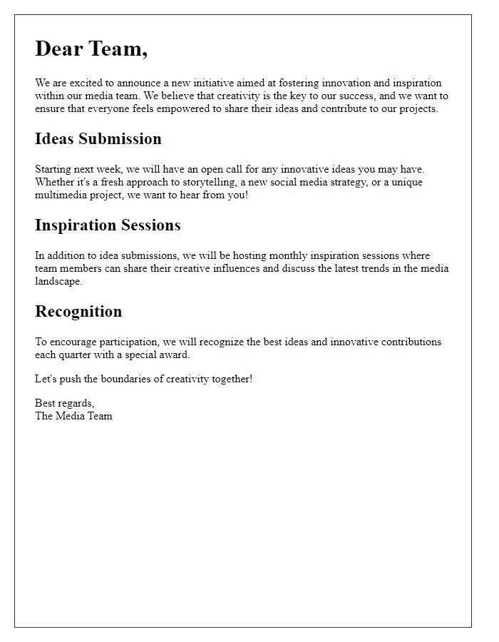 Letter template of media team innovation and inspiration