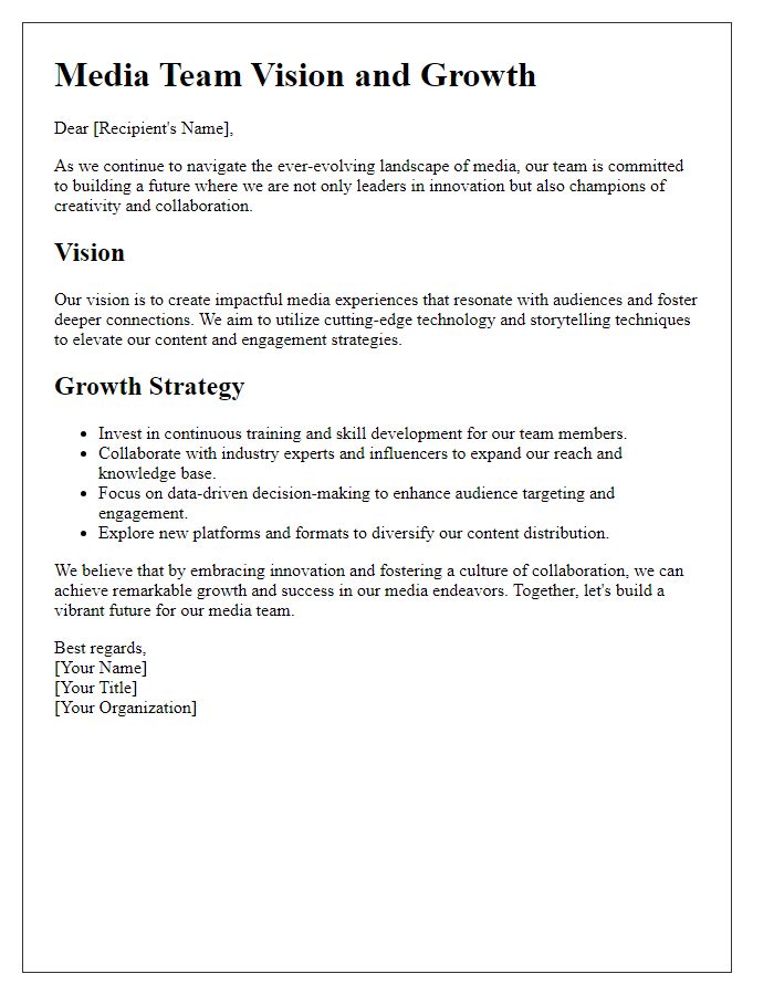 Letter template of media team vision and growth