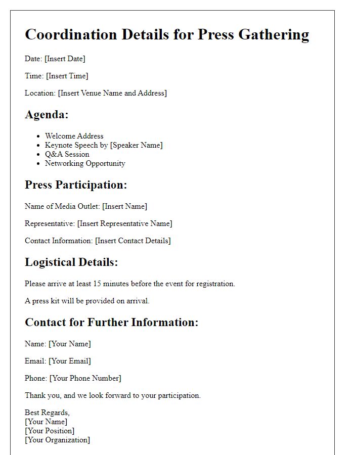 Letter template of Coordination Details for Press Gathering